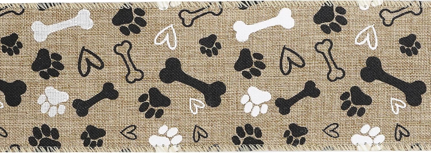 MEEDEE Paw Print Ribbon Wired Dog Ribbons Wire 2.5 inch Burlap Dog Bone Wire Edge Ribbon for Pet Wreaths Bow Making Welcome Home Wreaths Party Decorations Gift Basket Decor Swags (10 Yards)
