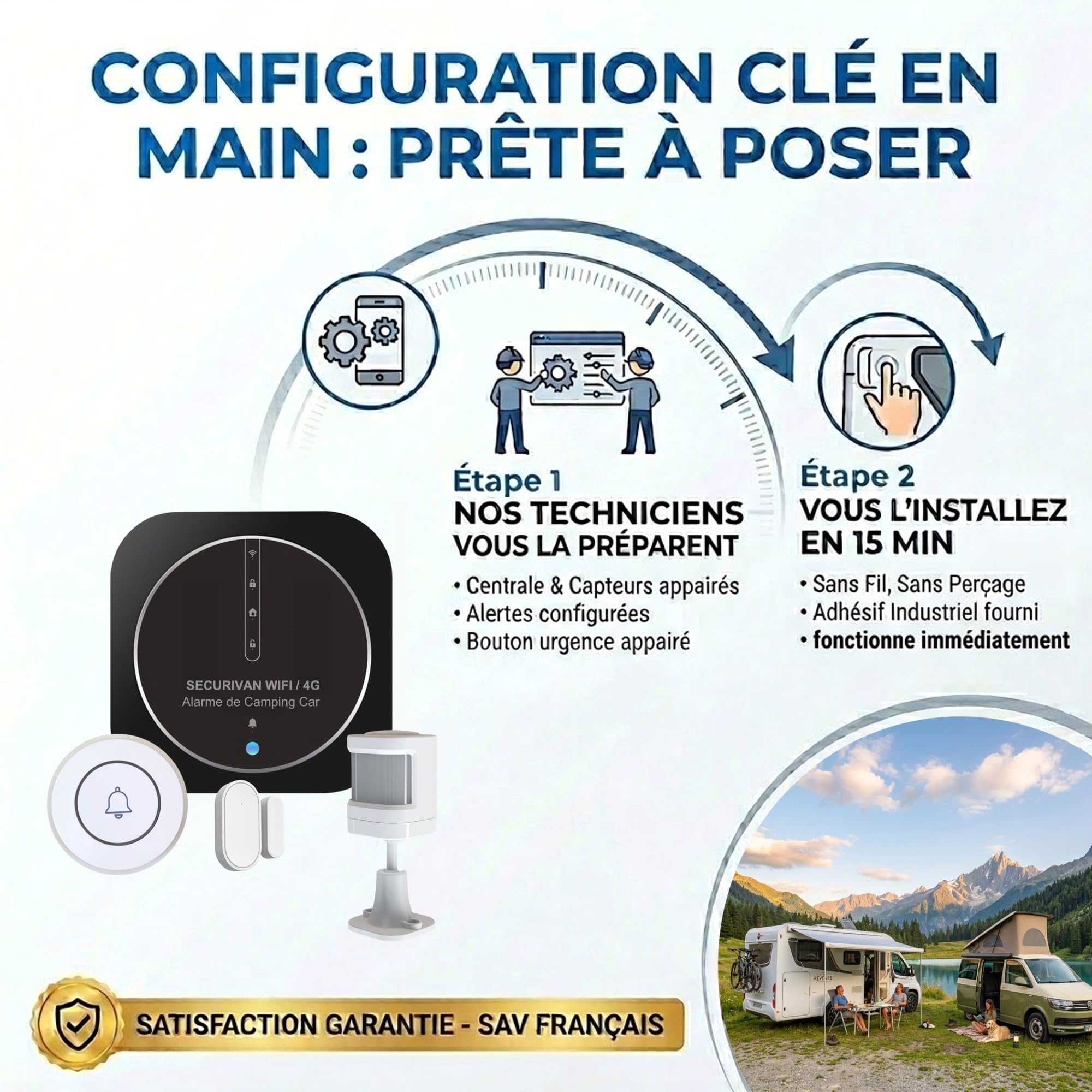 Alarme de Camping Car WIFI 4G Surveillance 24h/24h Caméra Autonome 2 Sirènes