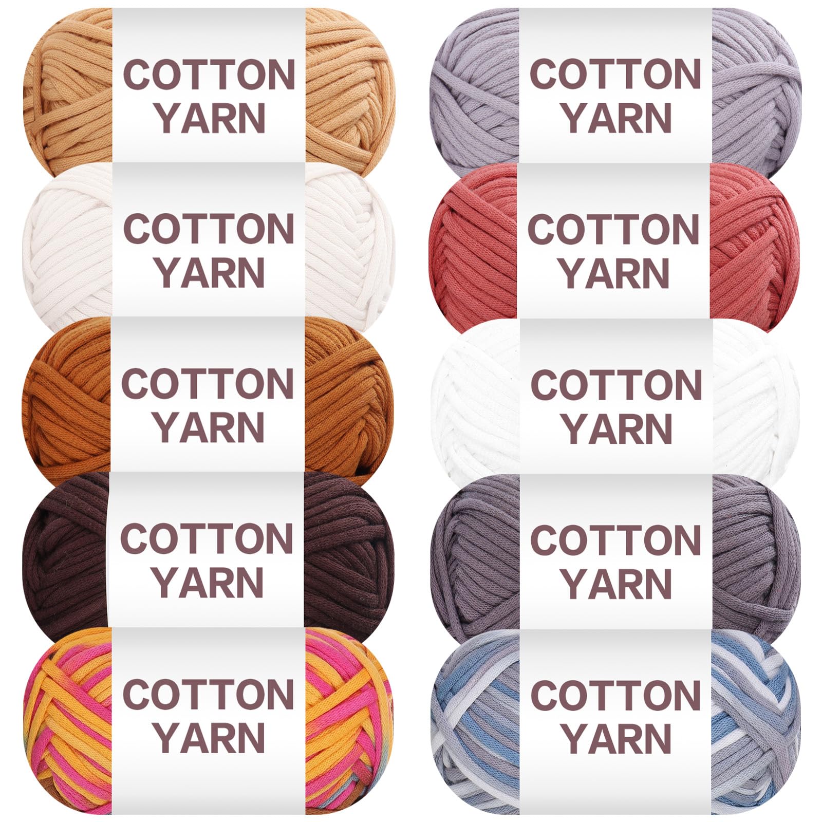 SIMEIQI 10×50g Beginners Yarn Kit for Crocheting and Knitting,Cotton Nylon Blend Yarn for Hand DIY Bag Basket Dolls and Cushion C