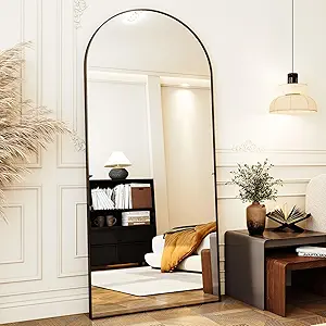 30x71 Arched Full Length Mirror Floor Mirrors with Aluminum Alloy Frame Free-Standing Wall Mounted Floor Mirrors or Large Dressing Mirror, Black Mirror Full Length