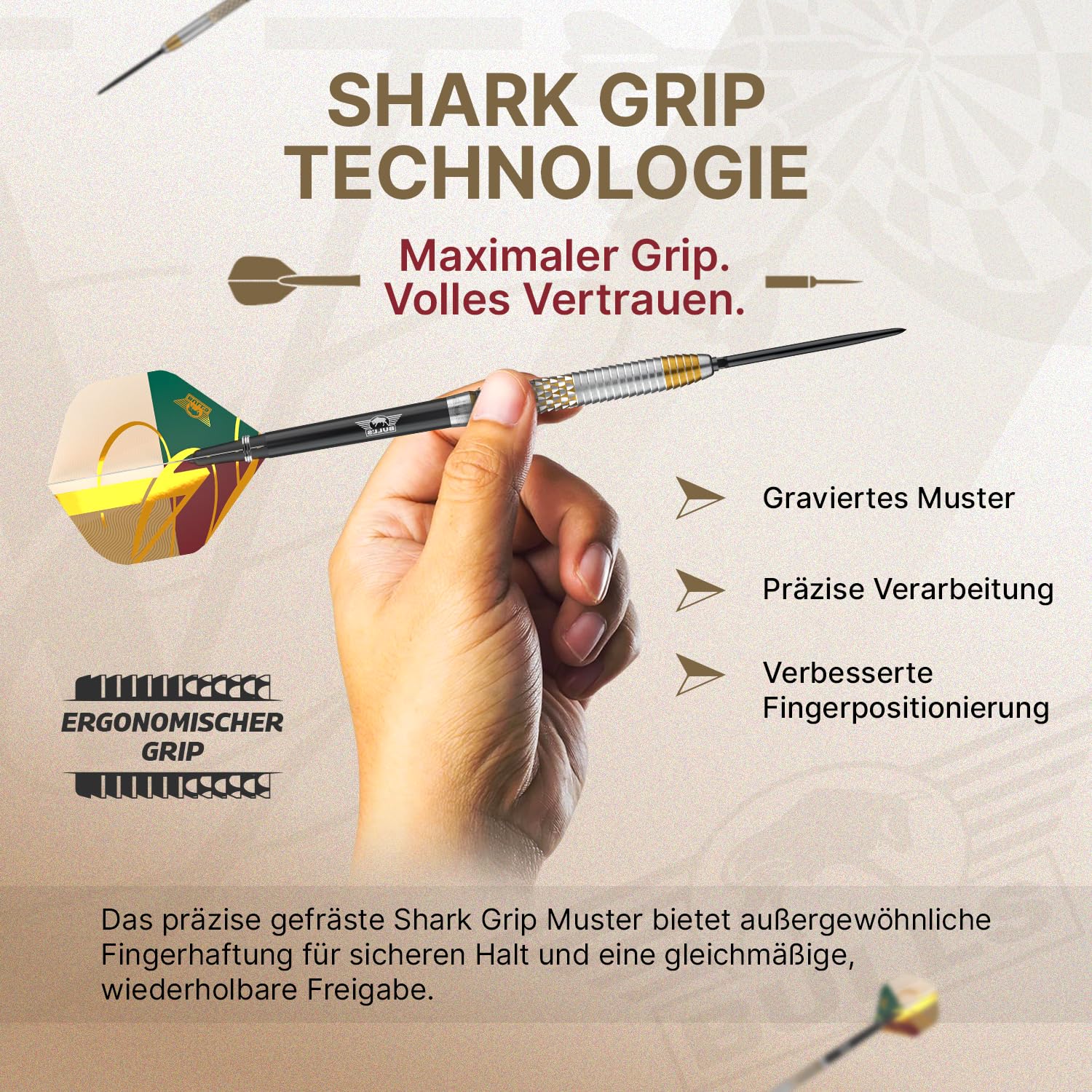 Bull's Vintago Shark 90% Tungsten Steeldarts mit Shark Grip - Gerades Barrel Fuer Enge Gruppierungen, Profi Dartpfeile Set - CP Point System, 22g 23g 24g 27g, 3er Dart Set