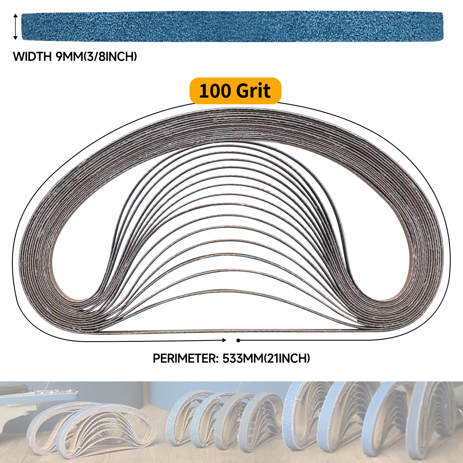 Shineboc Sanding Belt 9 x 533 mm, 30PCS Sander Belts 100 Grit for Polishing Metal Wood - Image 3