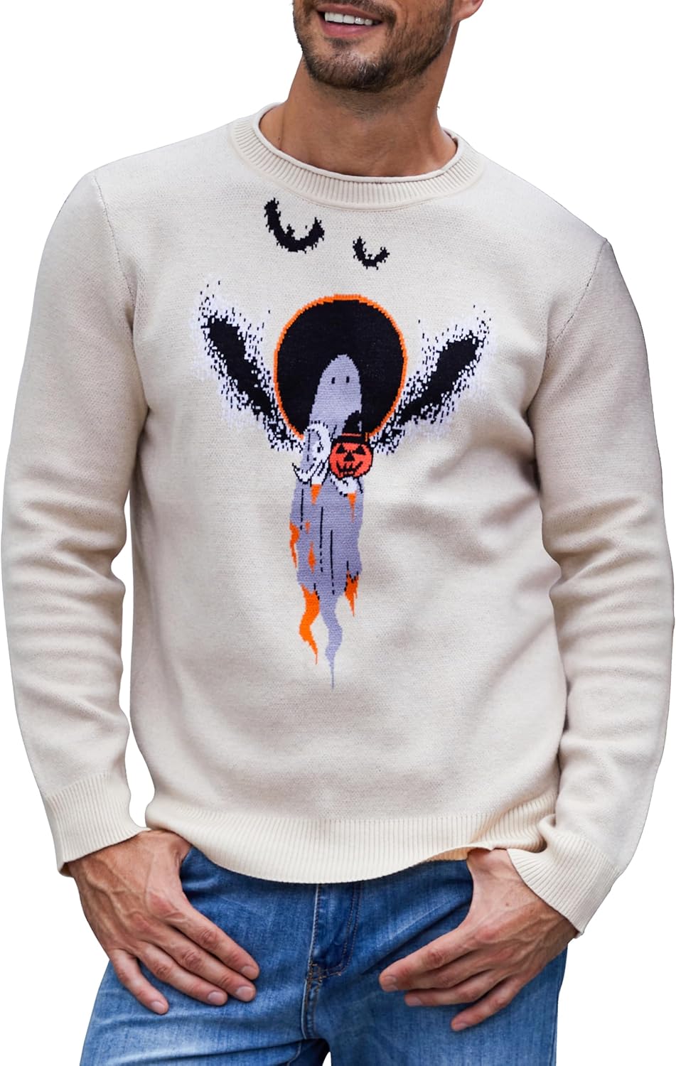 Size: XXL OeyFnbmO Halloween Costumes Thanksgiving Pullover Crewneck Ugly Christmas Sweaters Gifts for Men Women Kids X-Large Beige Ghost