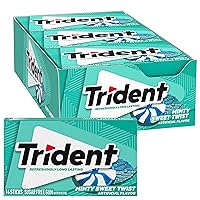 Vista 1 de 12 paquetes de 14 unidades cada uno; es decir, en total son 168 unidades de goma de mascar Trident Minty Sweet Twist sin azúcar sabor menta dulce.