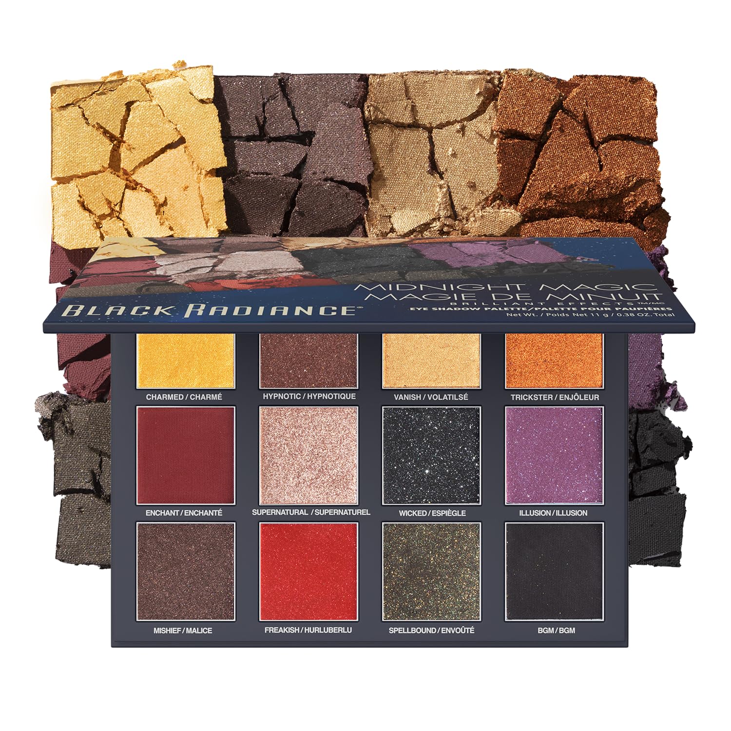 Black Radiance Brilliant Effects Eye Shadow Palette, 12 Intense Ultra Pigmented Powder, Buildable & Blendable Versatile Matte to Shimmer Finishes, Cruelty-Free & Vegan - Midnight Magic