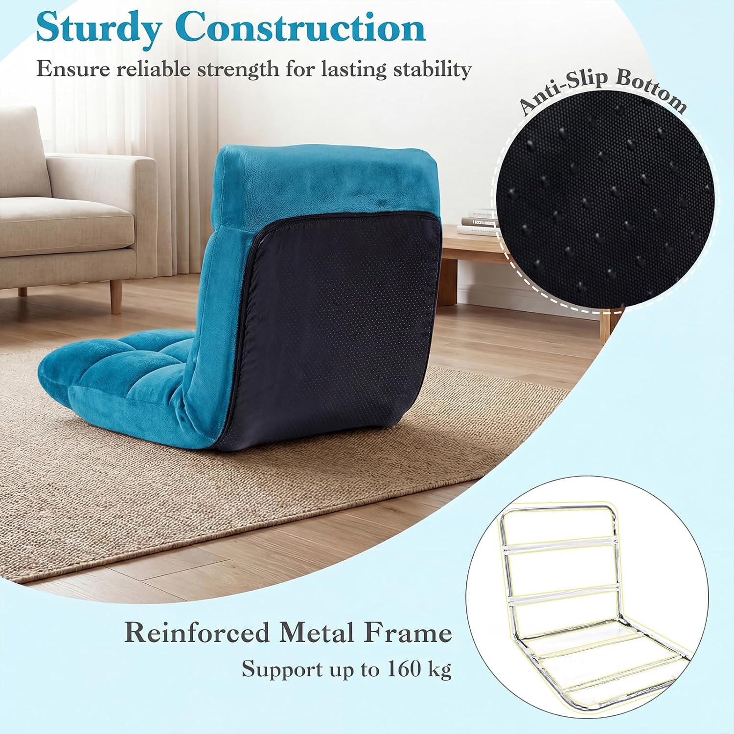 Padded Floor Seat with Adjustable Backrest (Peacock Blue)