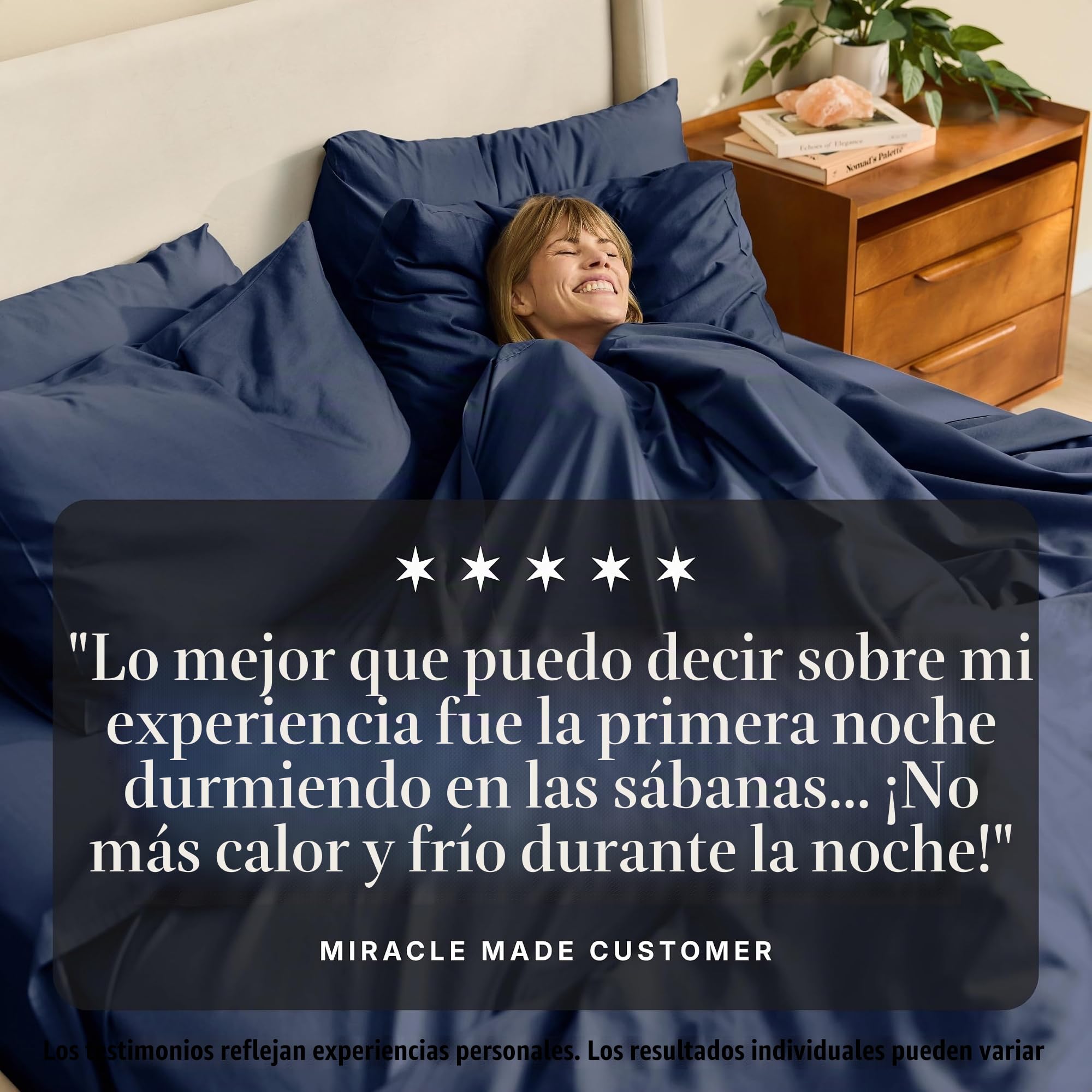 Miracle Made Luxe - Sábana refrescante, Color Azul Marino, sábana Queen, 4 Piezas, con infusión Plateada, 300 Hilos, Tela termorreguladora, Limpia y Fresca para Pieles sensibles