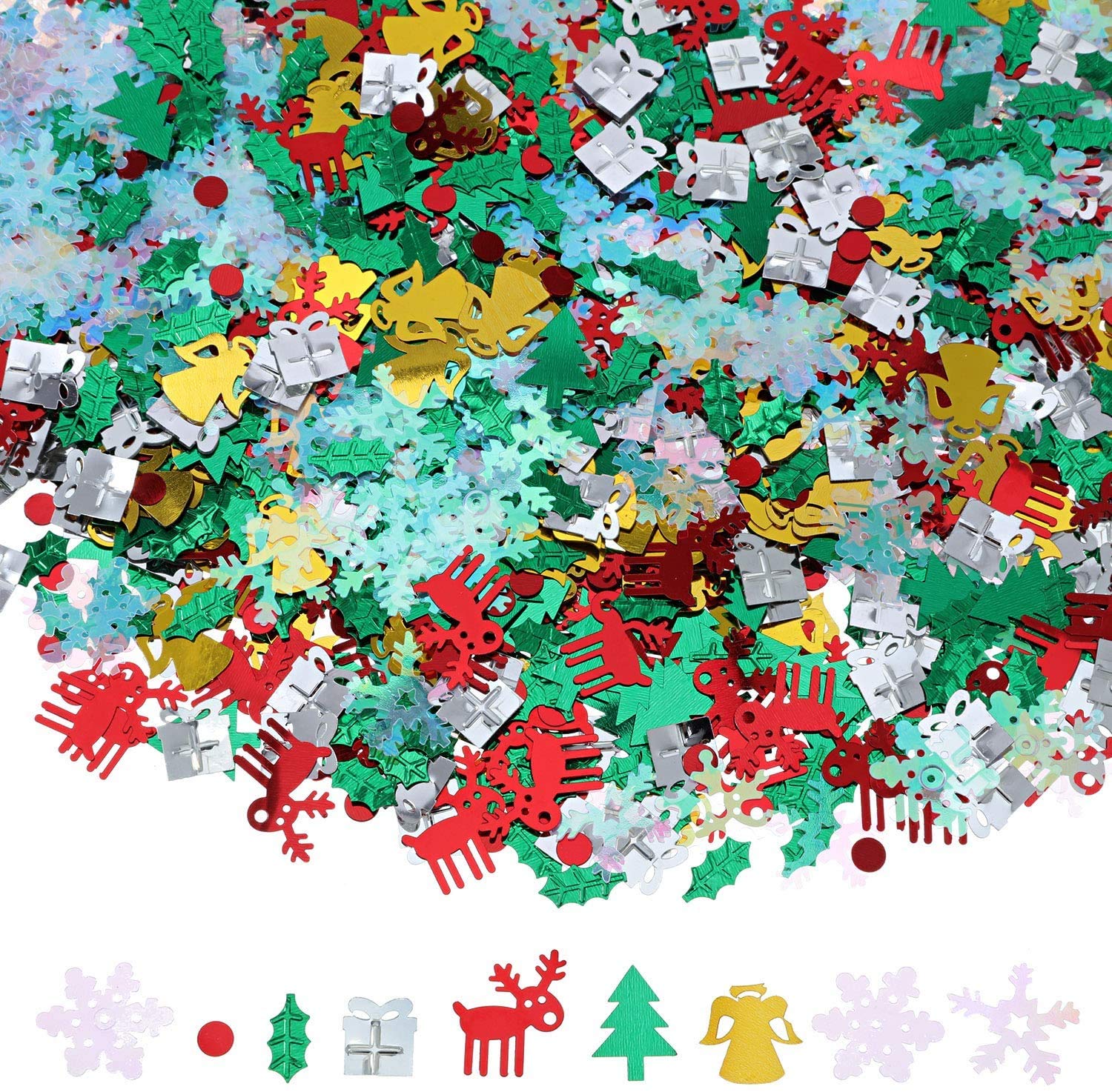 Weihnachts-Konfetti-Mix 100 G – Ca. 4800 Stück, Mit Schneeflocken, Engeln, Geschenken, Elch & Mehr, Für Tischdekoration & Partys