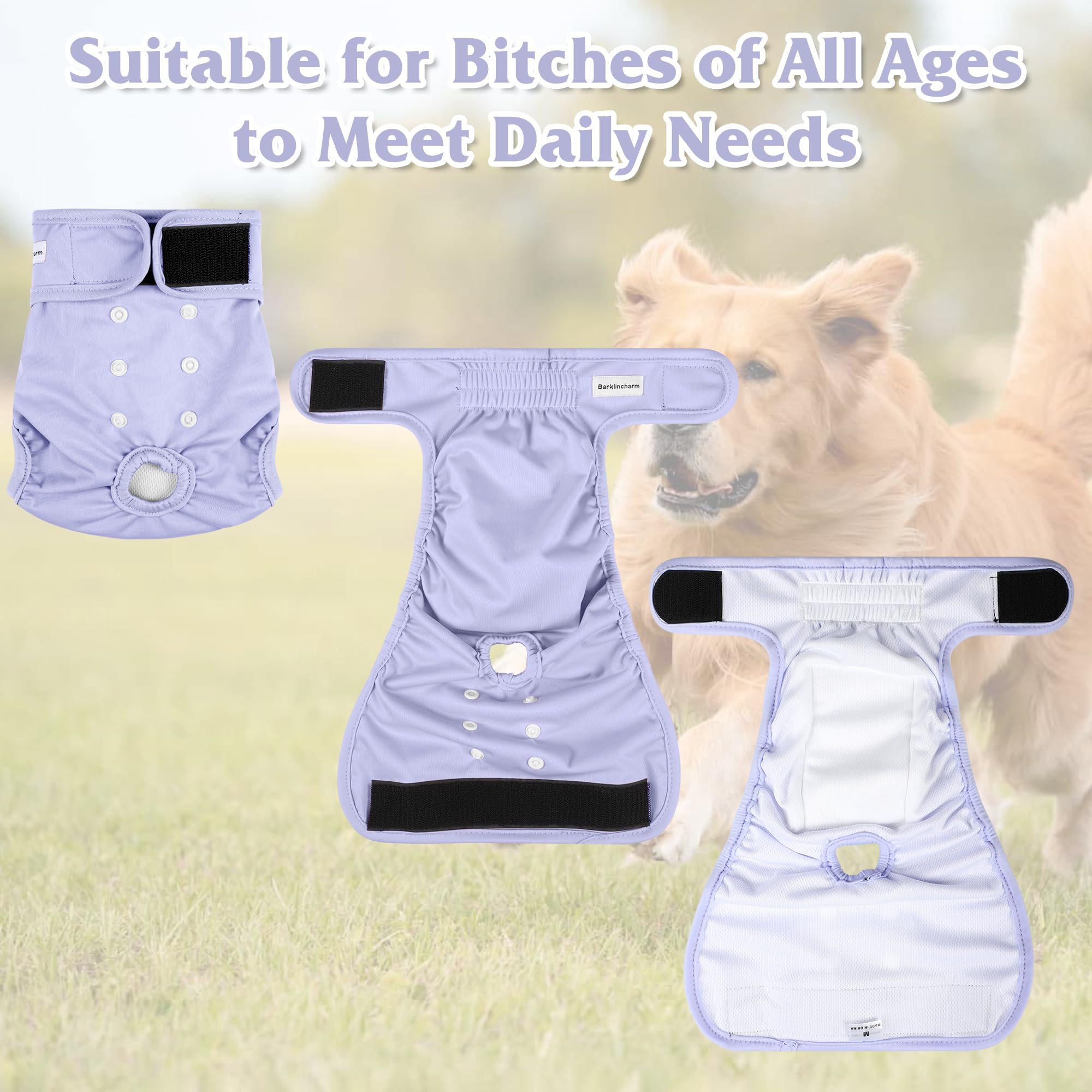 Paquete de 4 pañales reutilizables para perras, altamente absorbentes, pañales para perras, pañales para perros grandes, amarillo y morado
