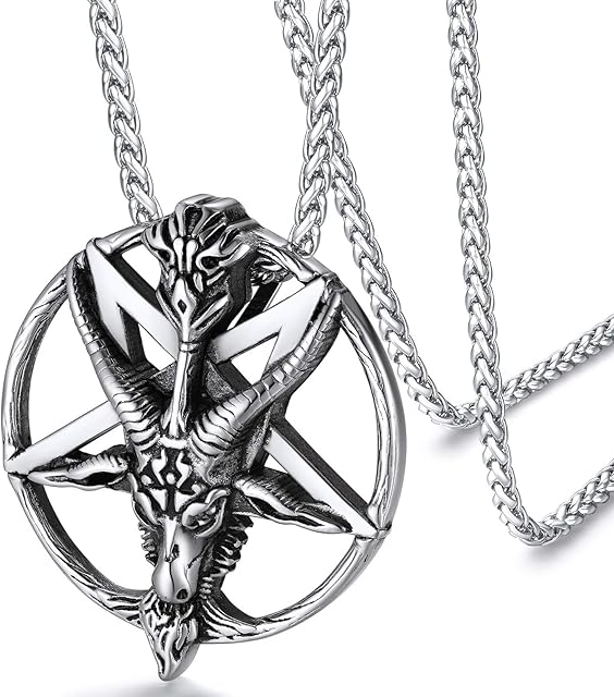 FaithHeart Satanic Necklace for Men Women Personalised Evil Satan Cross Pendant Baphomet Jewellery Stainless Steel/Gold/Black Plated(With Gift Box)