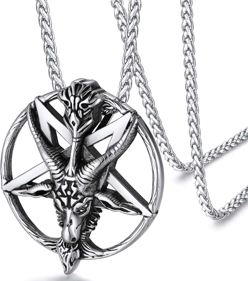 FaithHeart Collar Pentagrama Invertido con Cabeza Cabra Colgante Satánico Acero Inoxidable 316L Hombre Joyería Religiosa Wicca Recycled Claim Standard 100