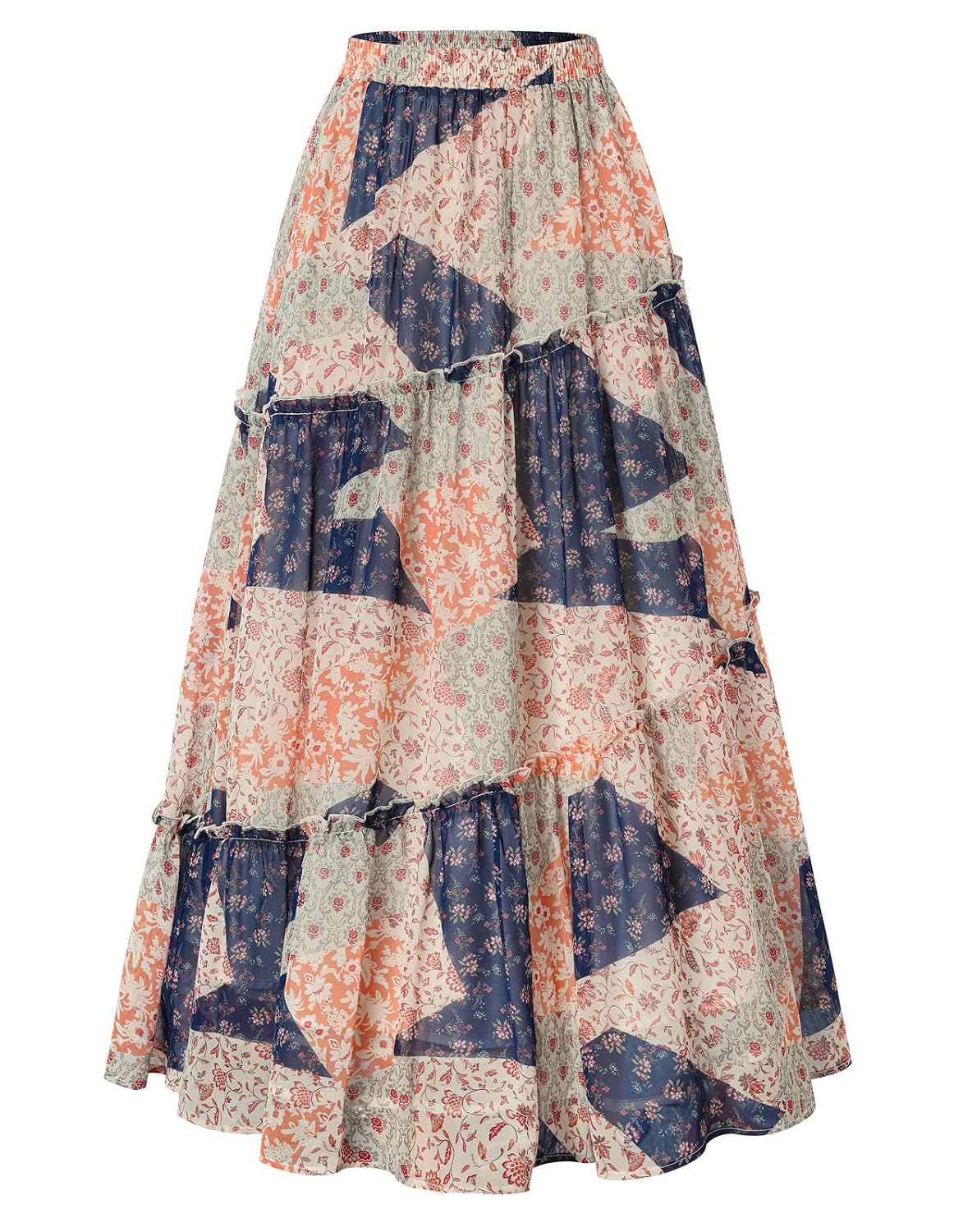 Scarlet Darkness Boho Maxi Skirt for Women Tiered Flowy Long Skirts with Pockets 2026 Summer Spring Vacation Outfits