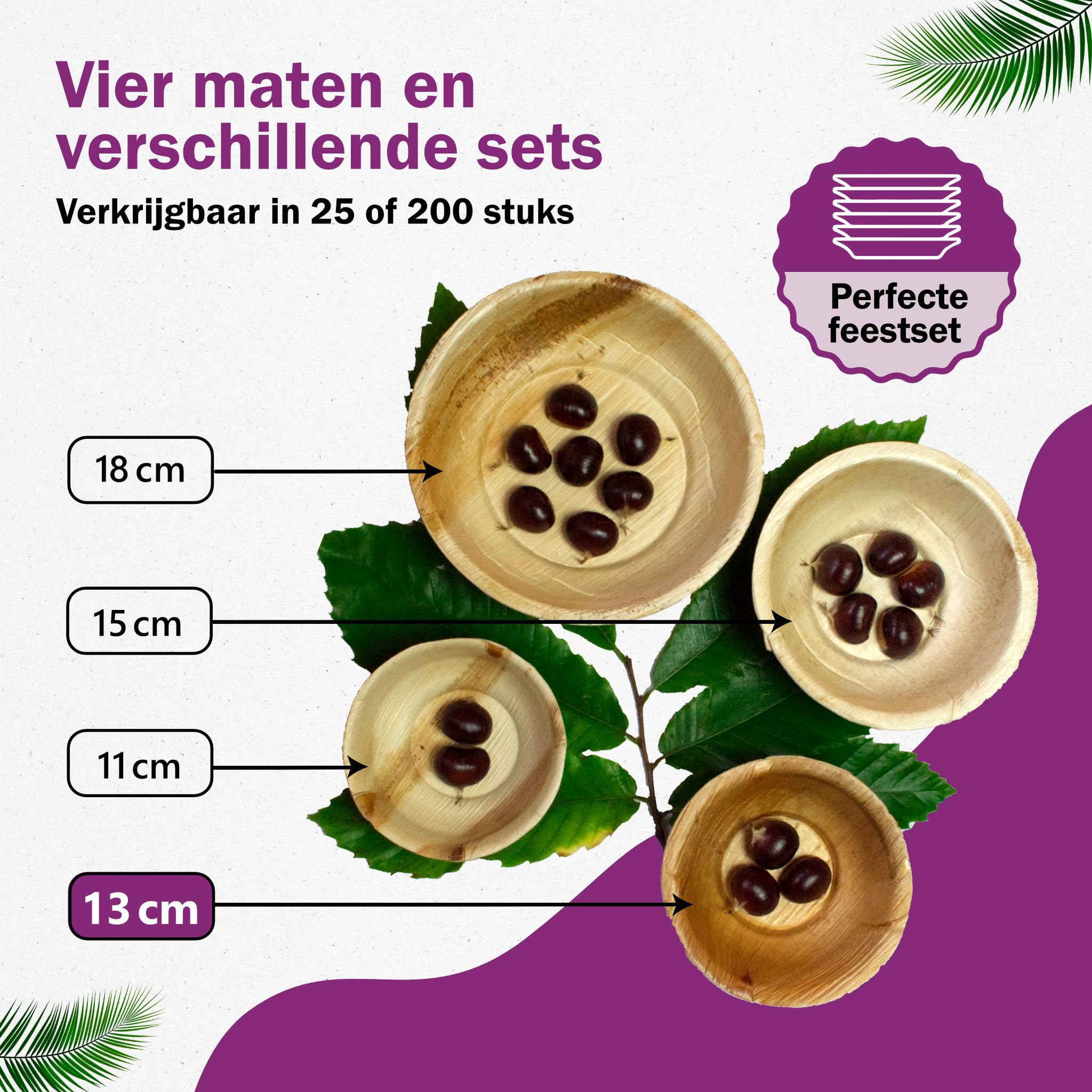 Waipur Bio Palmblad Borden - 200x Vierkant Bord 18x18cm