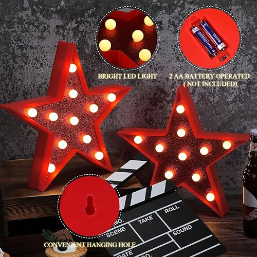 Vista 17 de Tarpop 2 luces nocturnas de plástico con forma de estrella, funciona con pilas, luz LED de marquesina, lámpara de pared para sala de cine