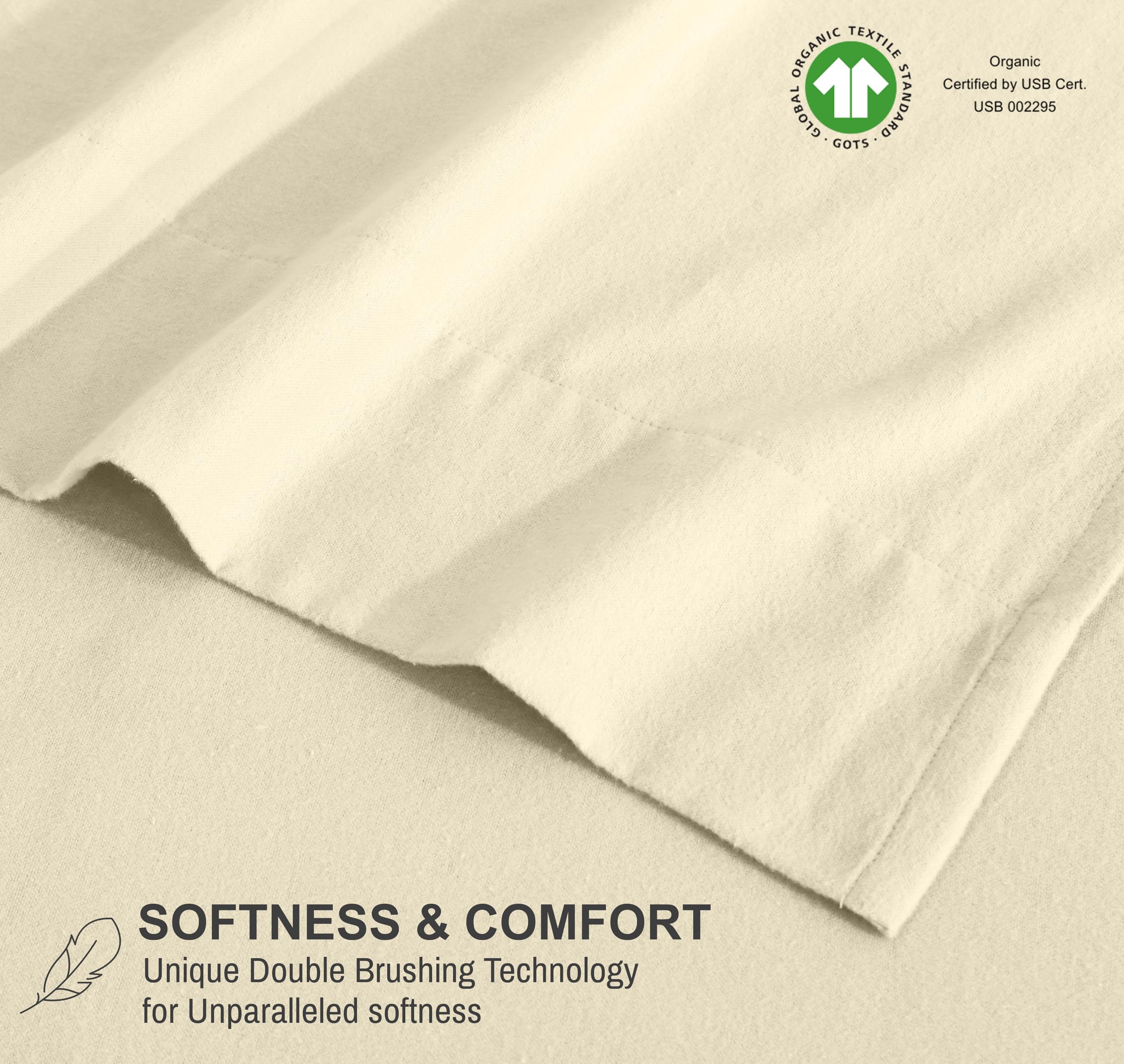Ruvanti Sábanas de Franela orgánica tamaño matrimonial, Juego de sábanas 100% algodón de Doble Cepillado, Bolsillo Profundo de 16 Pulgadas, Transpirables, extrasuaves, cálidas y acogedoras, 4 Piezas,