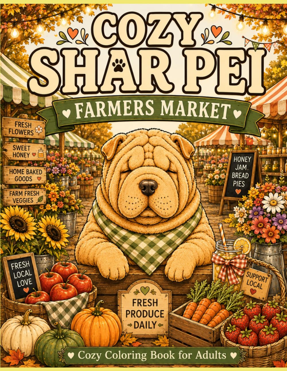 Cozy Shar Pei Farmers Market: Bold and Easy Coloring Book for Adults Featuring Farmers Markets, Fresh Produce, Harvest Baskets, Flowers, Farm Stands, ... (Cozy Shar Pei Coloring Book Series)