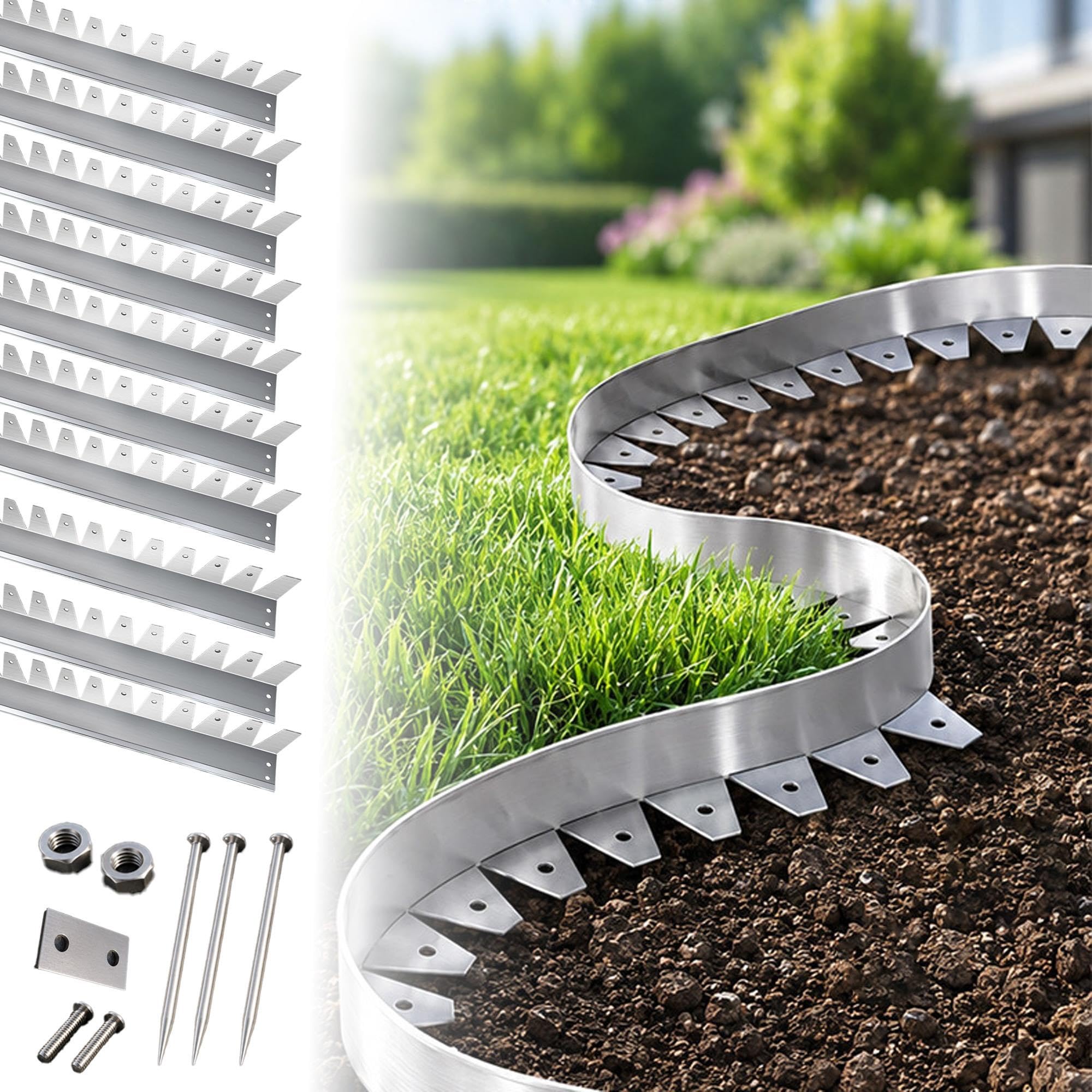 Bordure de pelouse Robuste en Acier Inoxydable de 33 Pieds avec Accessoires