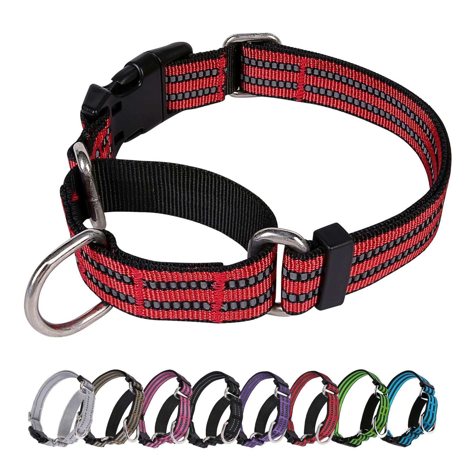 JOYEEIIOO Martingale Dog Collar, Adjustable Nylon Reflective Collar with Buckle No Pull Dog Collar for Small Medium Large Dogs (Red S)