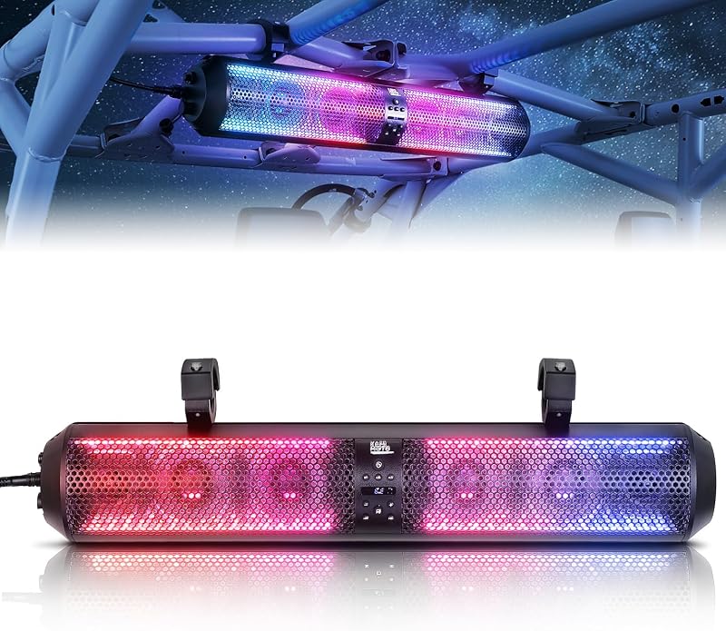 KEMIMOTO UTV Sound Bar 28 Inch Compatible with Polaris RZR Can-Am X3 CFMOTO | 6 Speaker, 4X Subwoofers, 2X Tweeters, Dynamic RGB Modes, Wireless Audio Streaming, App Control, Fits 1.56"-2.25" Roll Cages