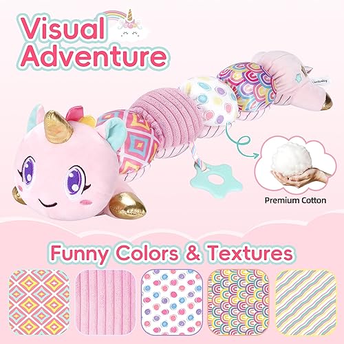 Miniatura 3 de Juguetes de unicornio para bebés de 6 a 12 meses, juguetes musicales para recién nacidos, juguetes sensoriales para bebés con arrugas y sonajeros de