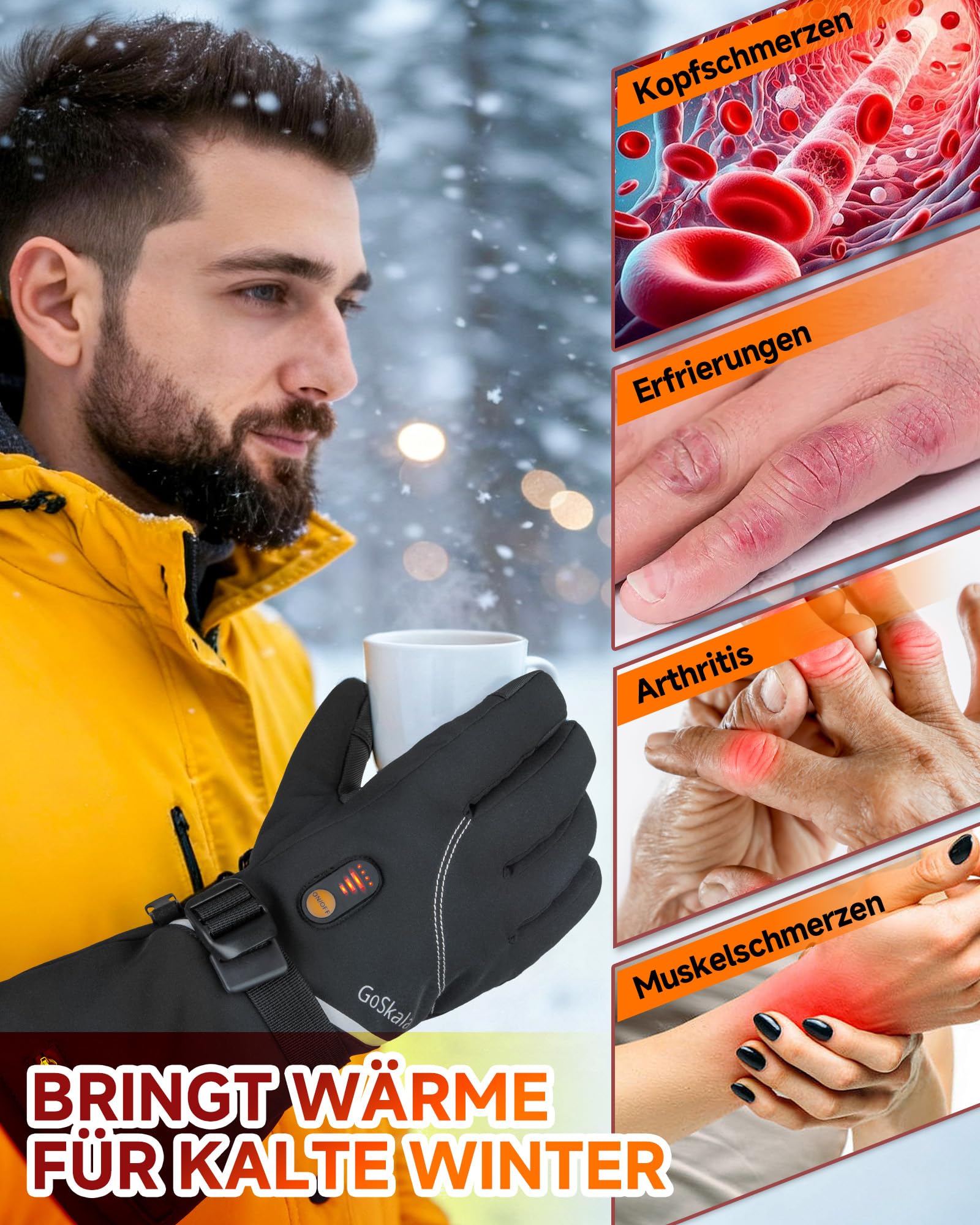 Beheizbare Handschuhe Damen Herren Elektrische Handschuhe Mit Heizung 7.4V 6000mAh Akku, Touchscreen Skihandschuhe Winterhandschuhe Warm Fahrradhandschuhe Outdoor Thermohandschuhe