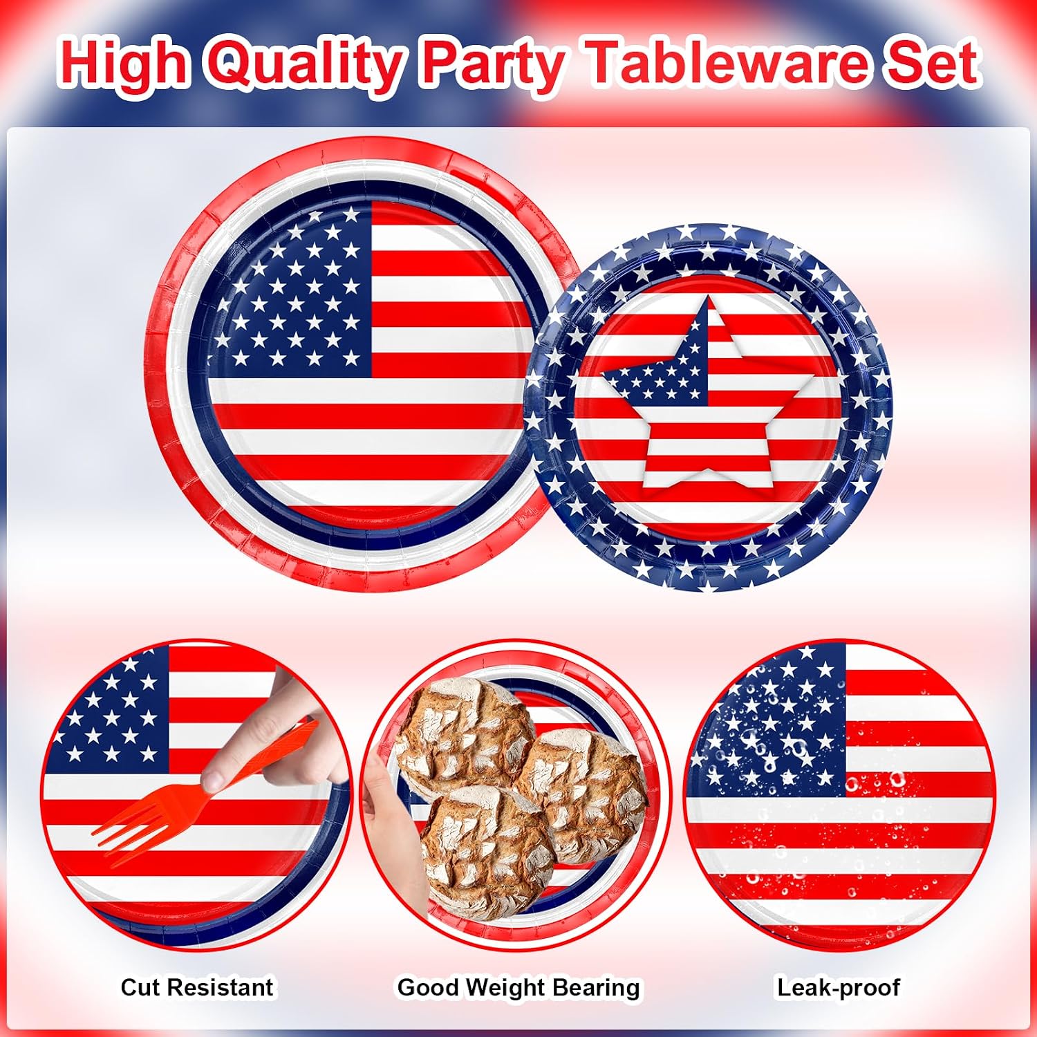 Avezano 168 PCS 4th of July Party Supplies American Flag Patriotic Plates Cups Napkins for Independence Day Memorial Day Party Decorations, Serves 24
