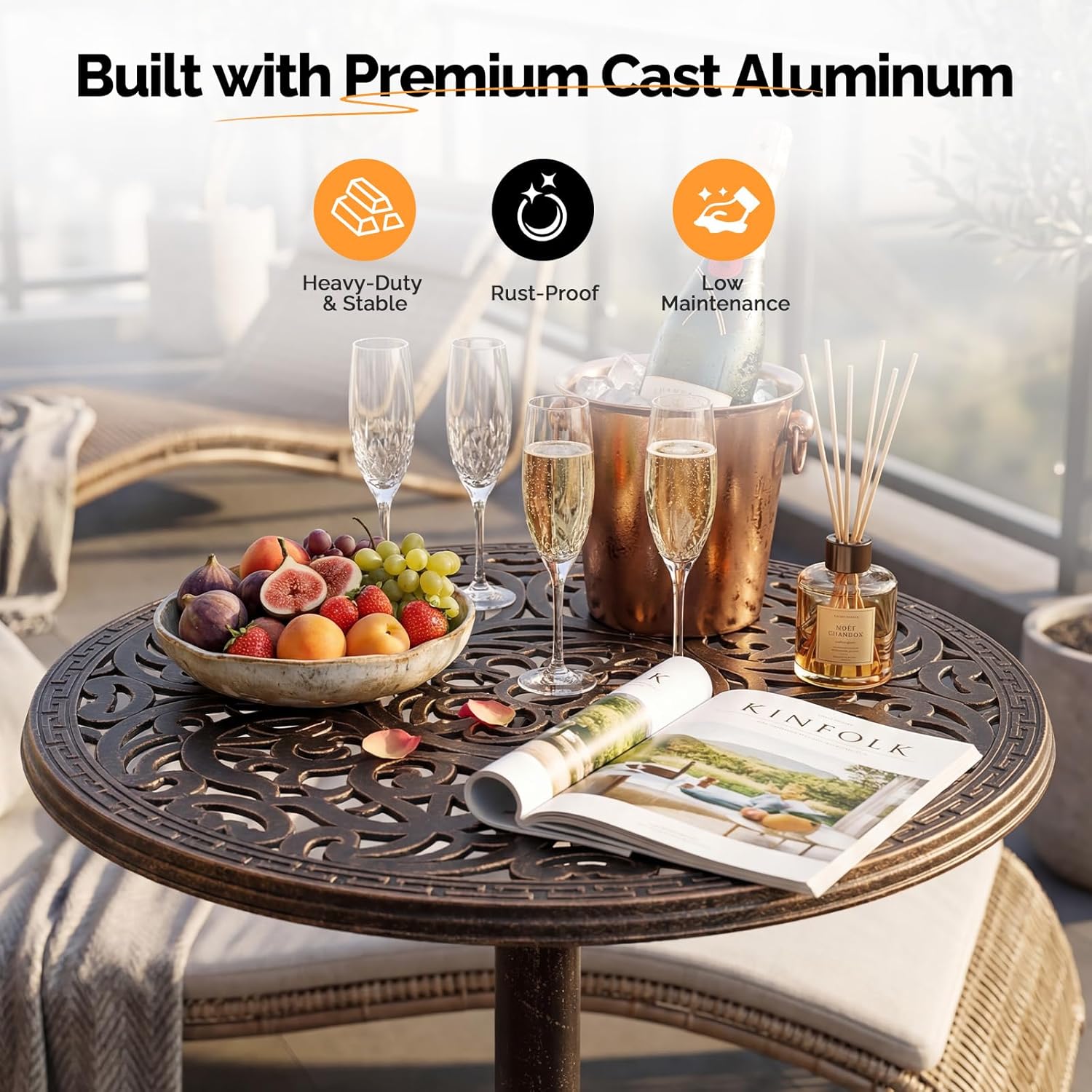 VINGLI 40" Outdoor Bar Table, High Top Table, Cast Aluminum Outdoor Pub Table 40-Inch Height, Round Bar Table Bistro Table for Patio, Cocktail, Bistro(28" Dia x 40 H)