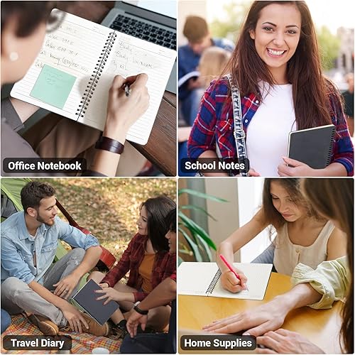 Miniatura 5 de EUSOAR Cuaderno en espiral, 3 paquetes de 5.5 x 8.3 pulgadas, 120 páginas, papel gris A5 con rayas universitarias, tapa dura de 3.53ozm, cuadernos