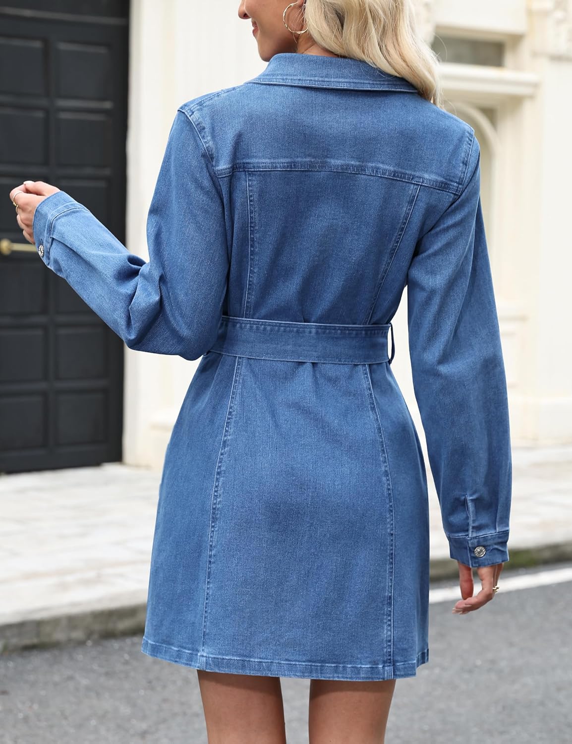 Women's Denim Dress Short Sleeve Jean Dress Button Down Denim Shirt Dresses with Pocket 2026 Western Outfits - Image 2