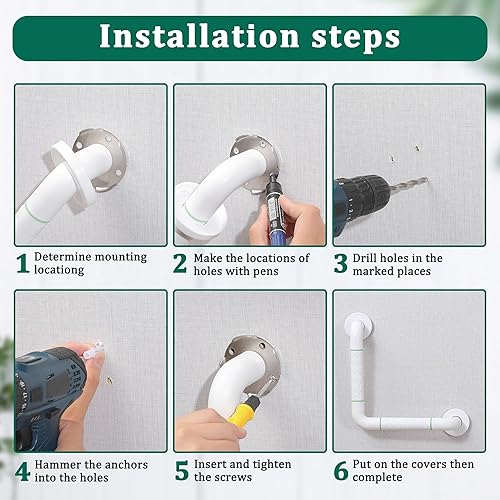 Miniatura 7 de Barandilla antibaño, barra de mano de ducha de acero inoxidable blanco desmontable de 90, soporte de barandilla de seguridad para ancianos, niños y