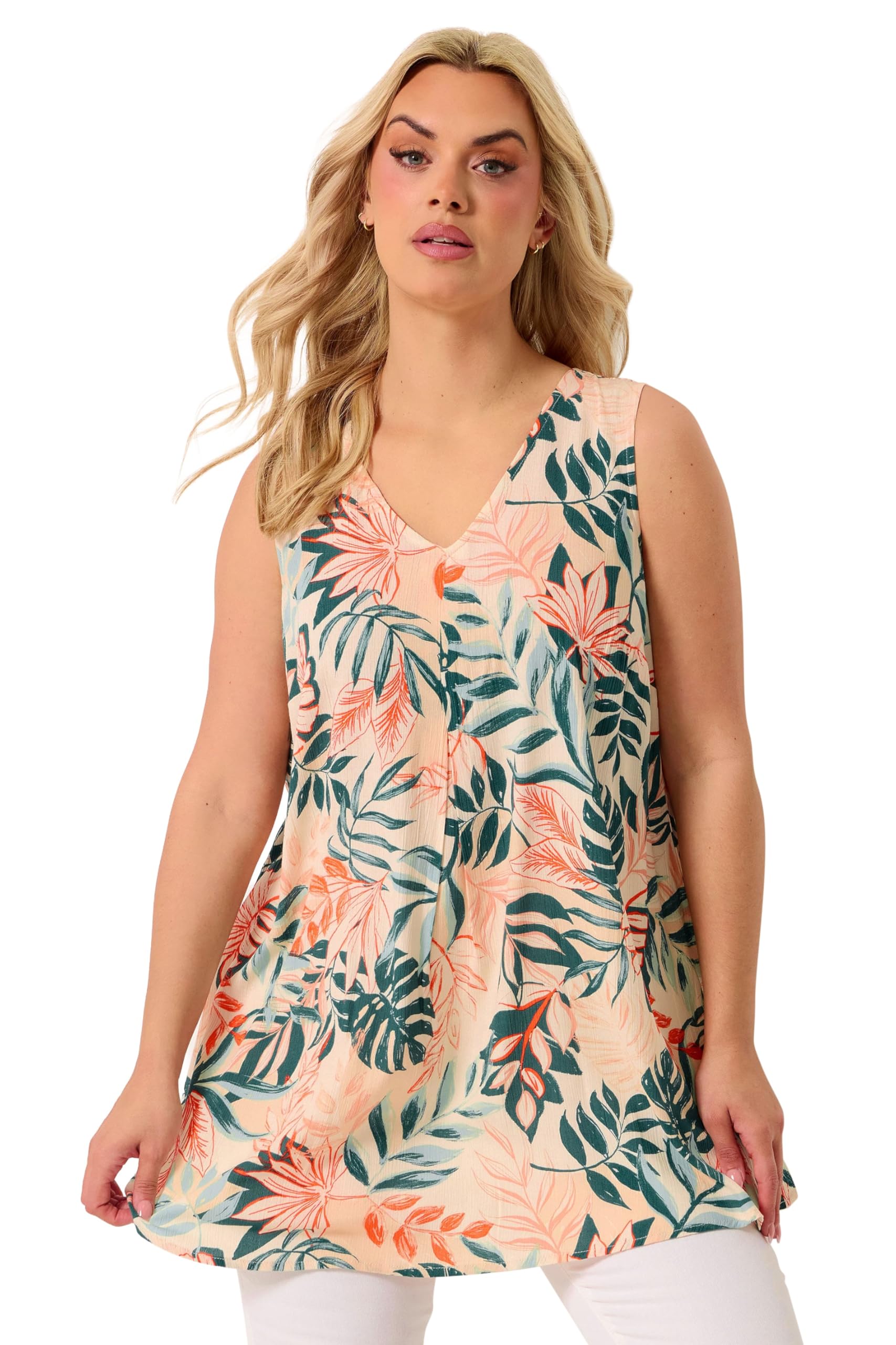Yours Curve Cream Tropical Pleat Cami Vest Top - Women's - Plus Size Curve