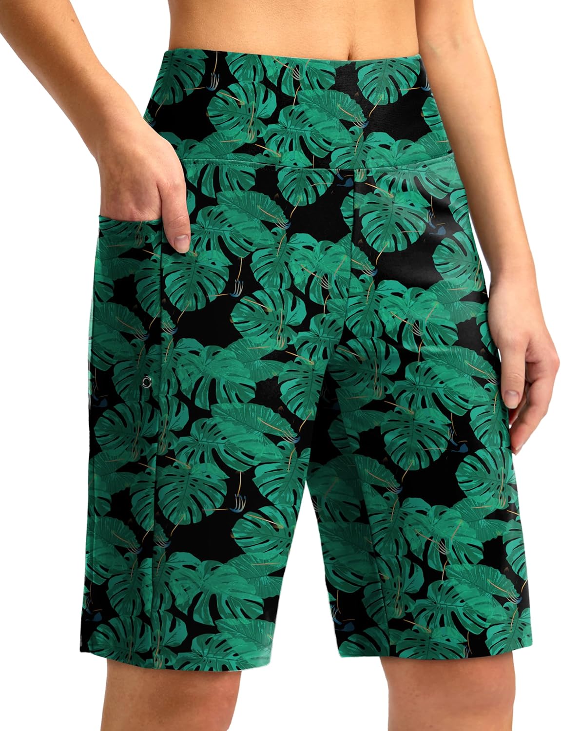 G GRADUAL Women's 11" Long Swim Board Shorts High Waisted Knee Length Beach Swimming Shorts for Women with Pockets Liner