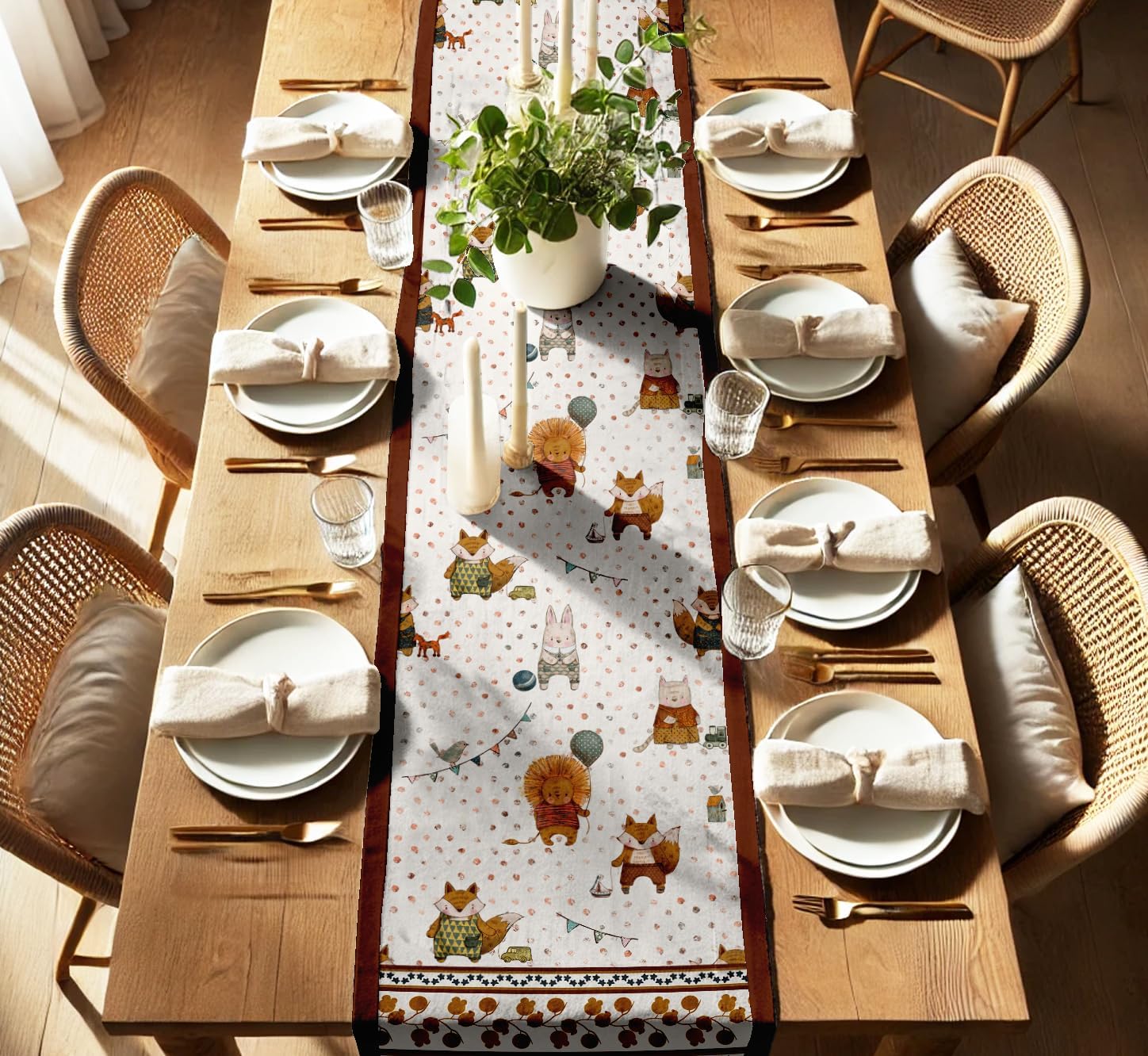 100% Cotton Table Runner - Double Layered with Side Borders - Table Linen - Kids Print for Dining, Console & Coffee Tables