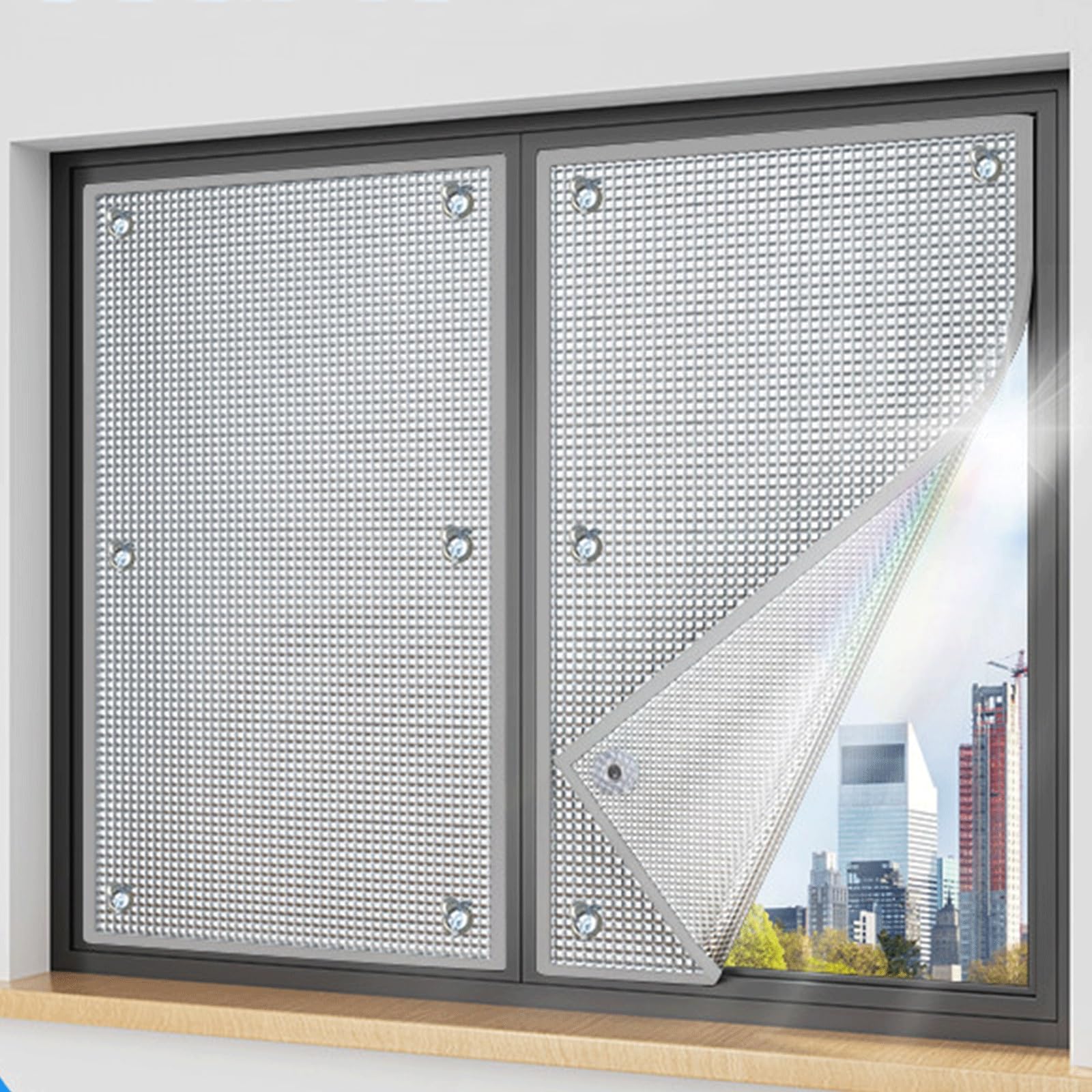 Reflective Heat Insulation Window Film, Suction Cup UV-Resistant Aluminum Foil Privacy Shading Window Film for Sunroom Installation(35x39in)