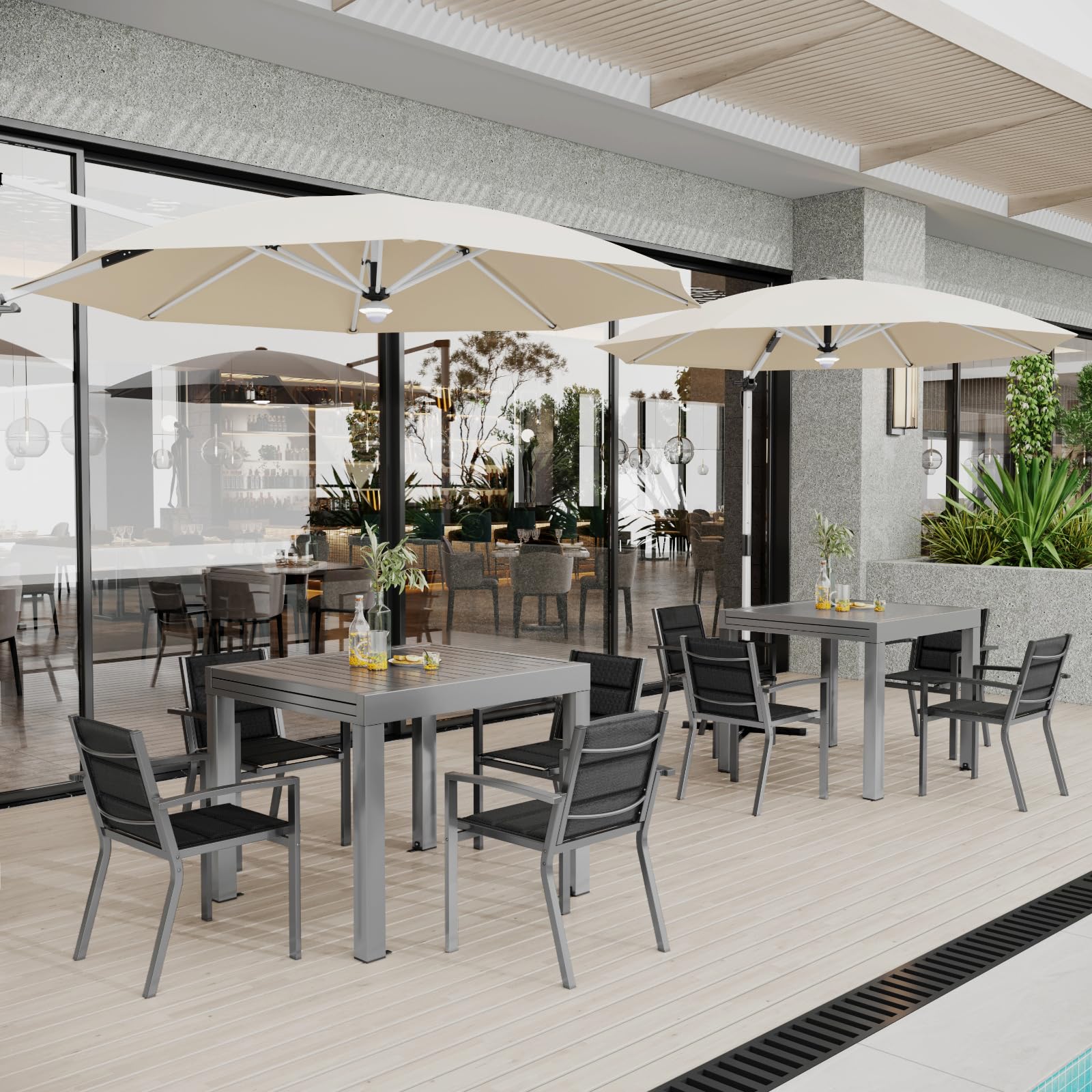 Devoko Chaises De Jardin Set De 6, Chaise De Salle À Manger Empilable en Aluminium, Fauteuil Jardin, Piscine, Terrasse, Salle À Manger, Meubles d'extérieu, Gris Clair