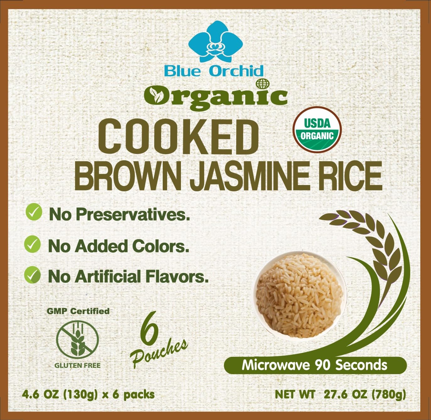 Organic Thai Jasmine Microwavable Cooked Brown Rice - Gluten-free - Vegan Healthy Ready to Eat 6 x 4.6 OZ Pouch (Brown Rice 6 Pouches)