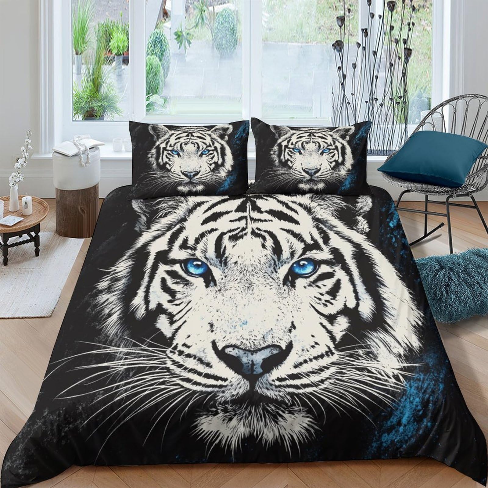 Ctjqhvkz Style-1 3D Printed White Tiger Fitted Sheet Microfiber Soft Anti-Slip Animal Face Mattress Cover For Bedroom Guest Room Decor Single（135X200cm）