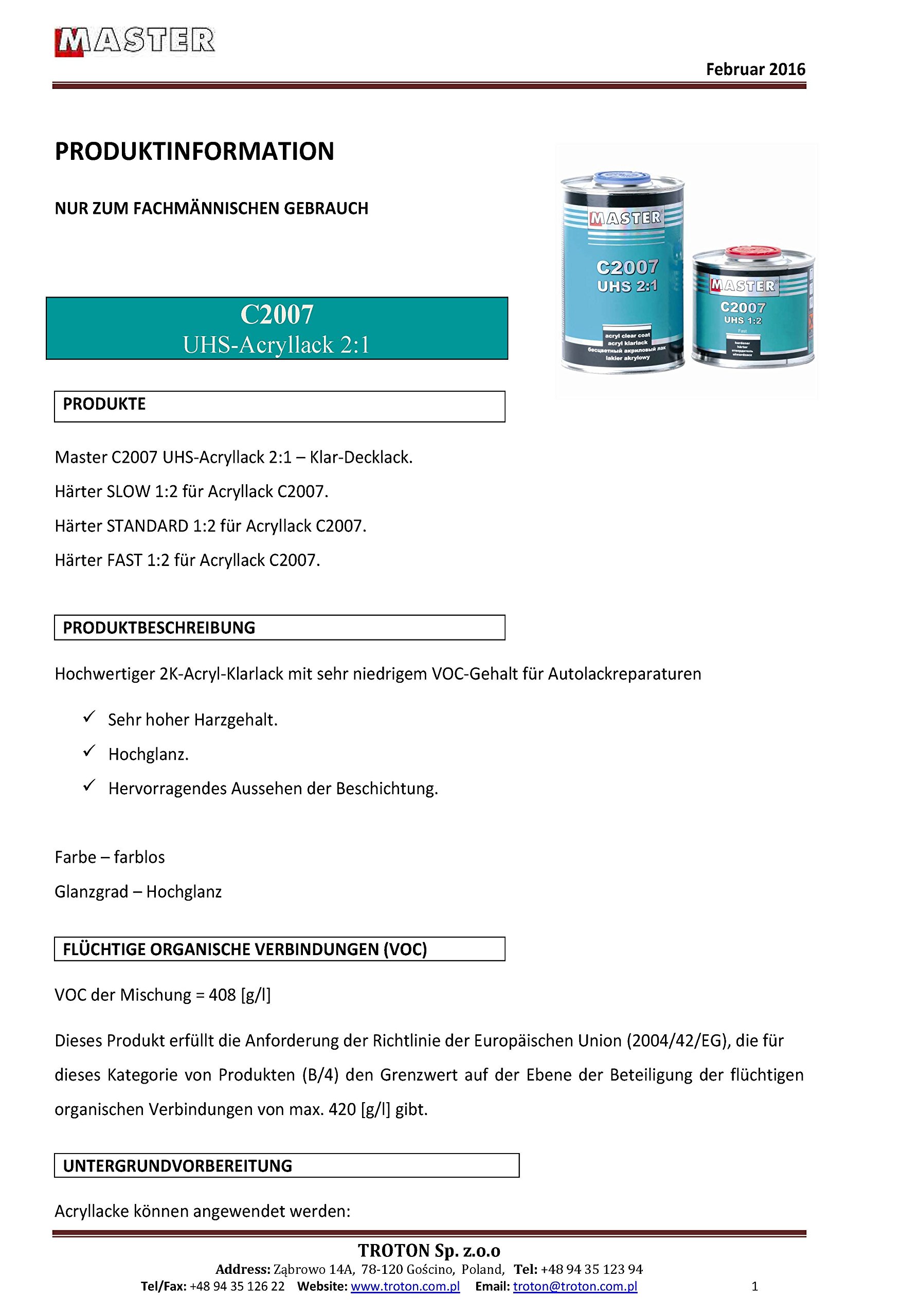 1 Liter 2K Acryllack Hochglänzend + 0,5 L MS Härter In Wunschfarbe