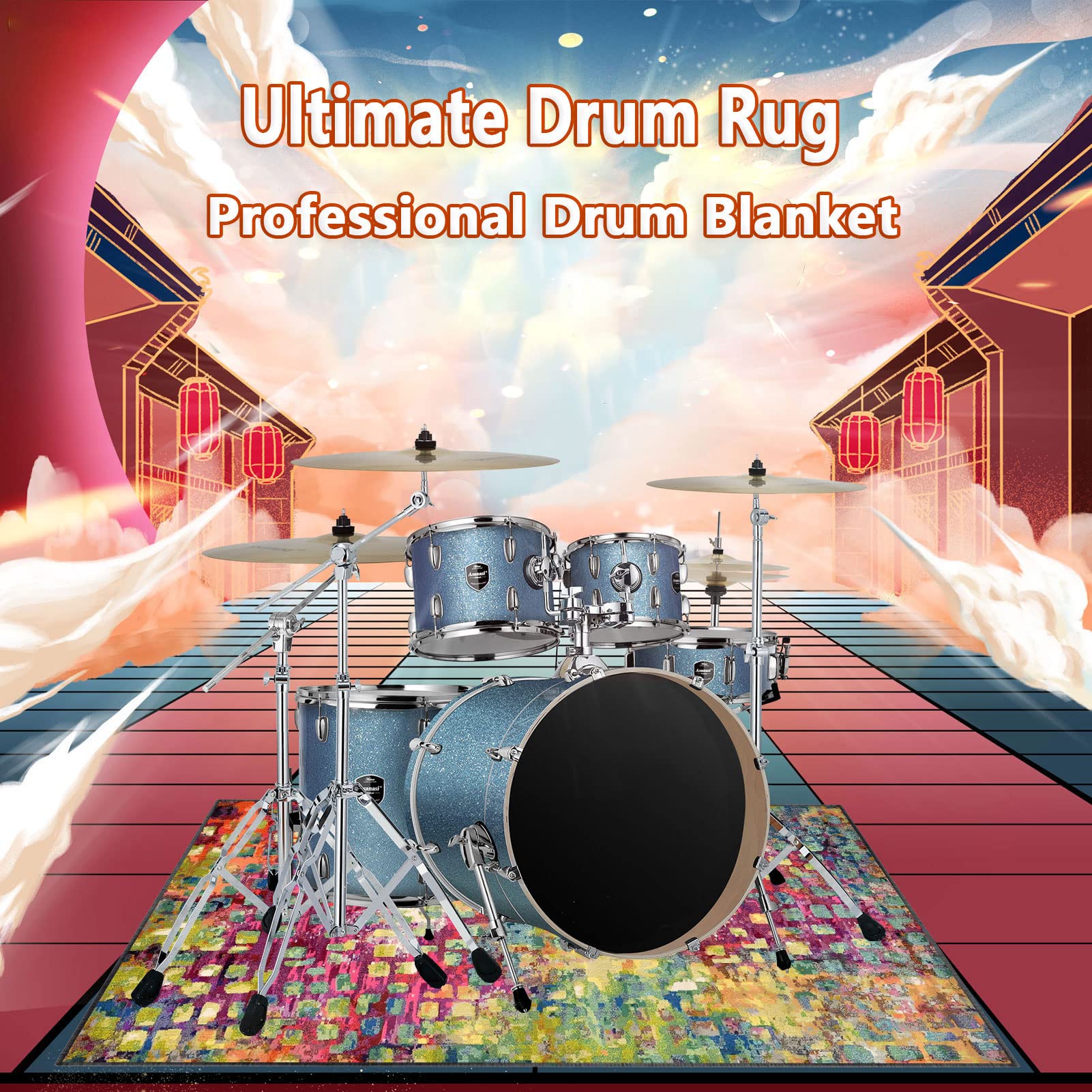 EYZO Drum-Teppich Schlagzeugteppich Trommel Schallschutz Teppich rutschfeste Matte für E Drum Schlagzeug Elektronisch Snare Teppich Snare Drum Musikinstrumente Schalldicht Teppiche, 160CMx100CM