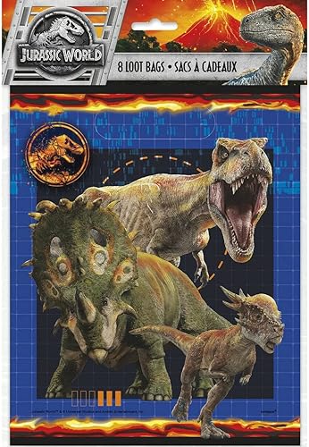 Unique Jurassic World - Bolsas de botín para fiestas, 9 x 7.5 pulgadas, 8 unidades