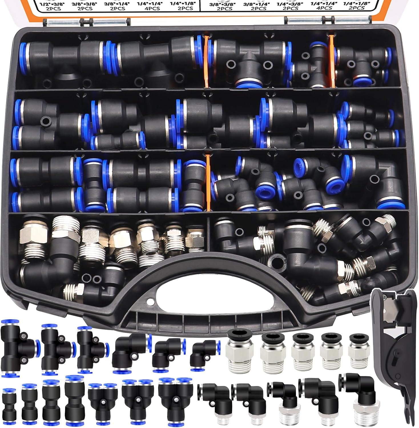 mankk 53PCS Quick Connect Air Hose Fittings Kit 1/8" 1/4" 3/8" 1/2" Push to Connect Fittings Air Line Quick Connect Fitting Quick Release Pneumatic Kit