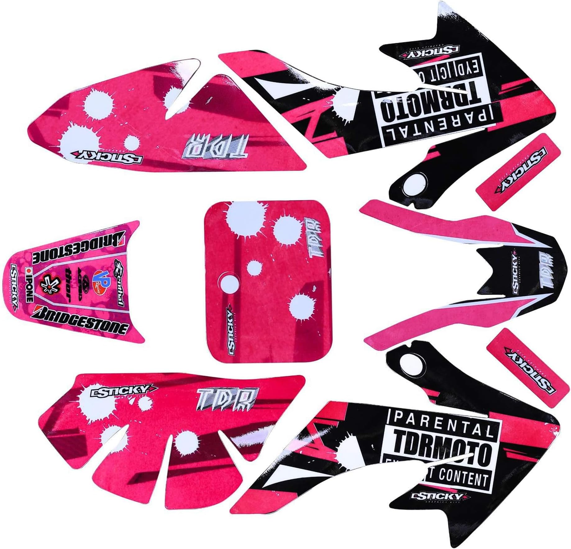 Pink Decal Graphics Kit for 50cc-125cc Mini Dirt Pit Bikes – CRF50 XR50 Style Fairings, SSR, Coolster, Thumpstar, Atomik, Taotao – Off-Road Plastics Stickers