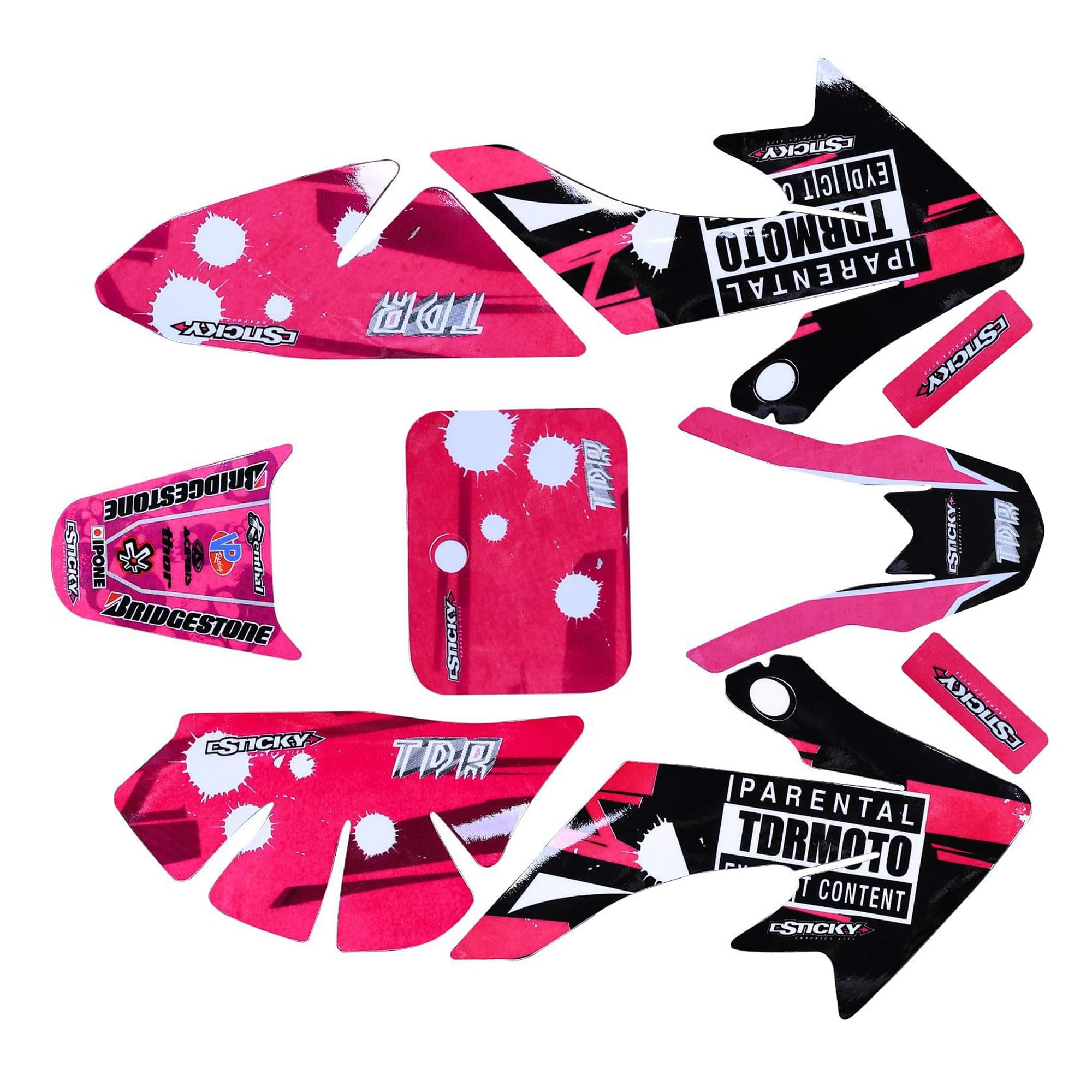 Pink Decal Graphics Kit for 50cc-125cc Mini Dirt Pit Bikes – CRF50 XR50 Style Fairings, SSR, Coolster, Thumpstar, Atomik, Taotao – Off-Road Plastics Stickers