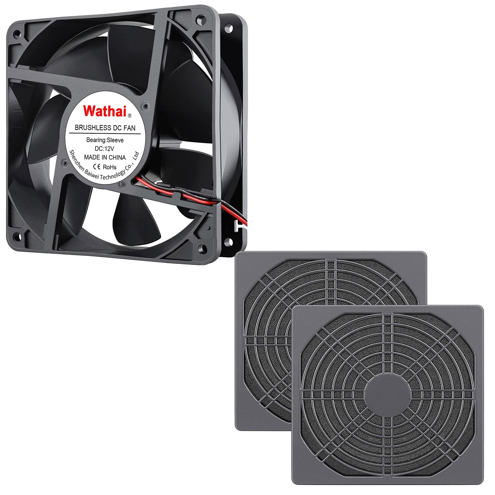 Wathai 2Pin 120mm x 38mm Brushless Cooling Case Fan 12V 2pin with Fan Filter Cover