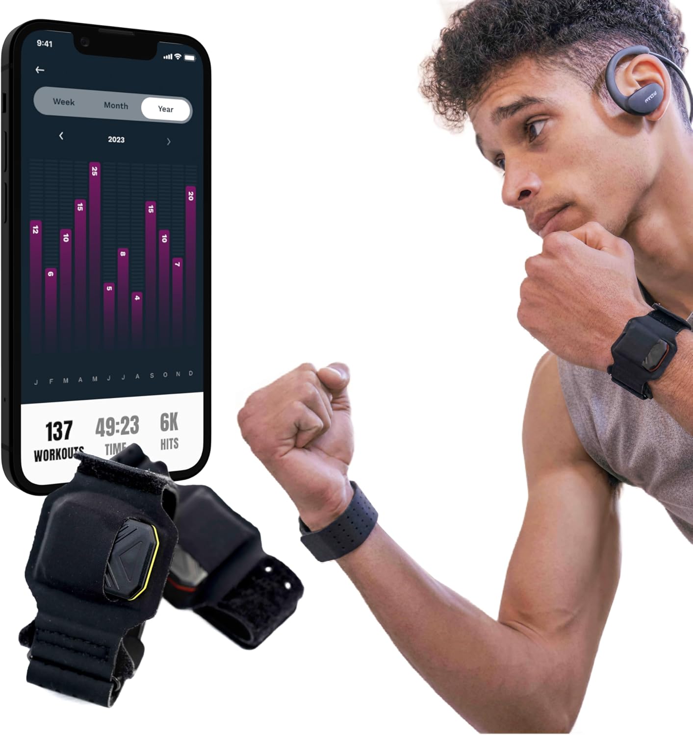 Boxing Punch Tracker – Bluetooth Sensors for Heavy Bag & Shadow Boxing – Track Speed, Power & Count – iOS & Android App