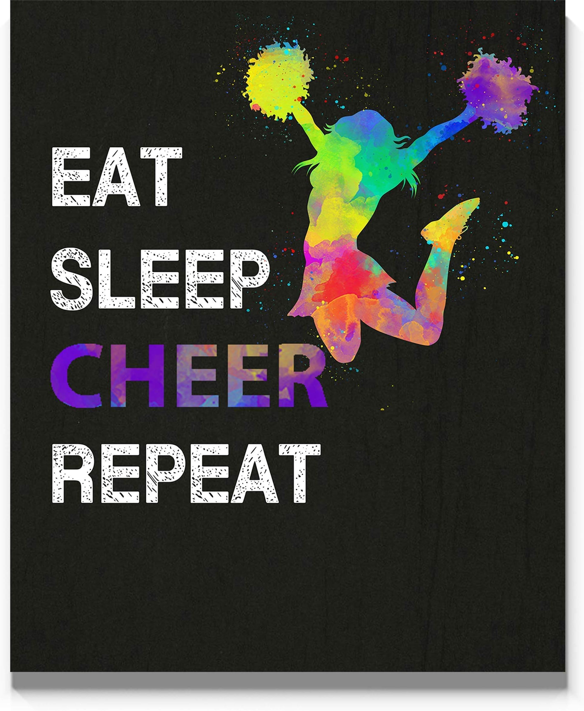 Eat Sleep Cheer Repeat Quote Wall Art, 11x14 inch Unframed Poster Print, Gift for Cheerleader Cheerleading Coach and Cheer Team Fan, Teen Girl Bedroom Club Locker Room Dorm Decor Idea