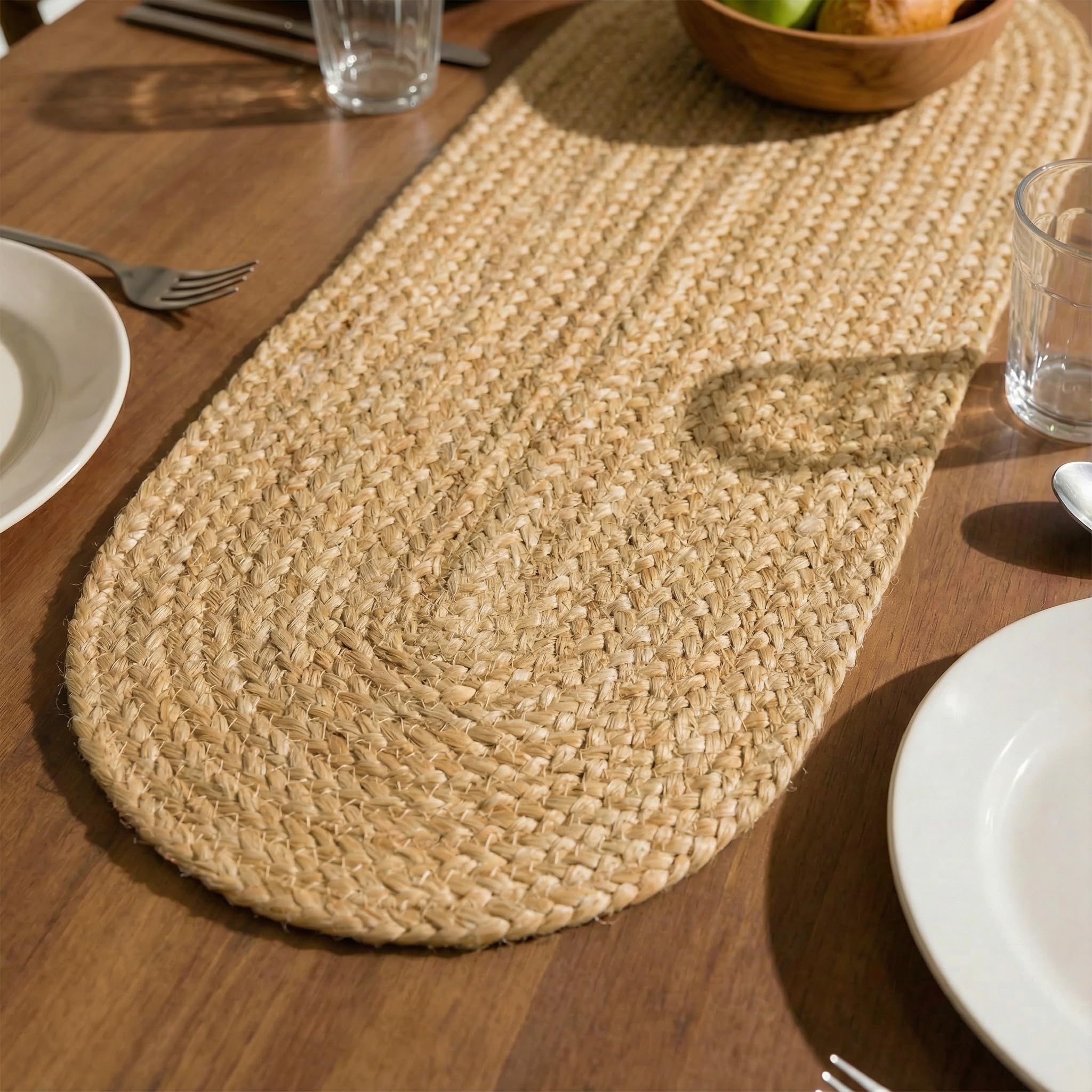 Encasa XO Dining Table Runner | Jute Handmade Style | Size 30x91 cm | Jute Natural Bleach Color | for Coffee & Center Table-image-2