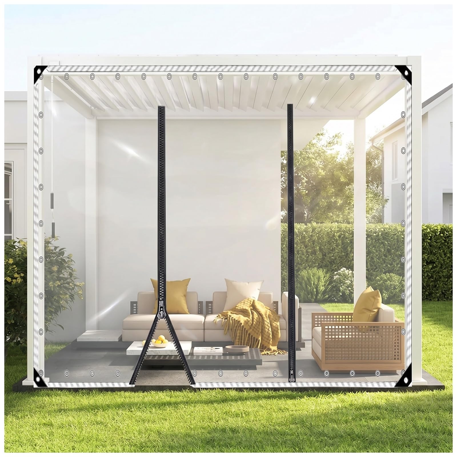 Waterproof PVC Clear Plastic Tarp with Zipper Door, Outdoor Tarp Curtains with Zipper Door, Clear Tarps with Grommets, for Porch Patio and Outdoor, heavy duty(H3xW4m/H9.8xW13.1ft)