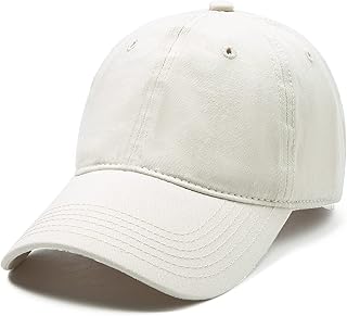 Lanzom Men Women Adjustable Baseball Cap Vintage Cotton Washed Distressed Hats Twill Plain Dad Hat with Ponytail (Beige, One Size)