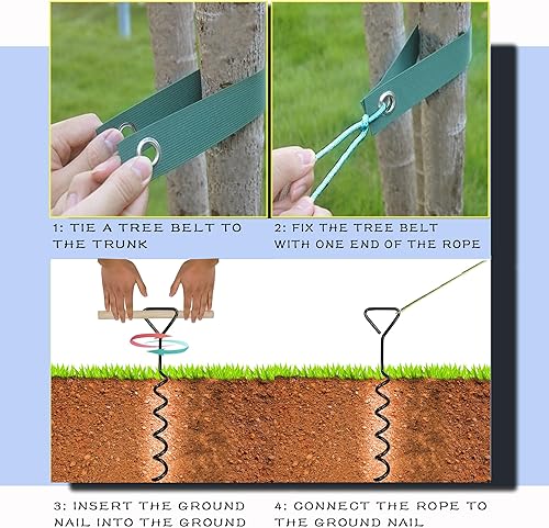 Miniatura 5 de Kits de estacas para árboles, estacas y soportes para árboles para protección contra huracanes y mal tiempo, incluye 3 estacas de acero en espiral